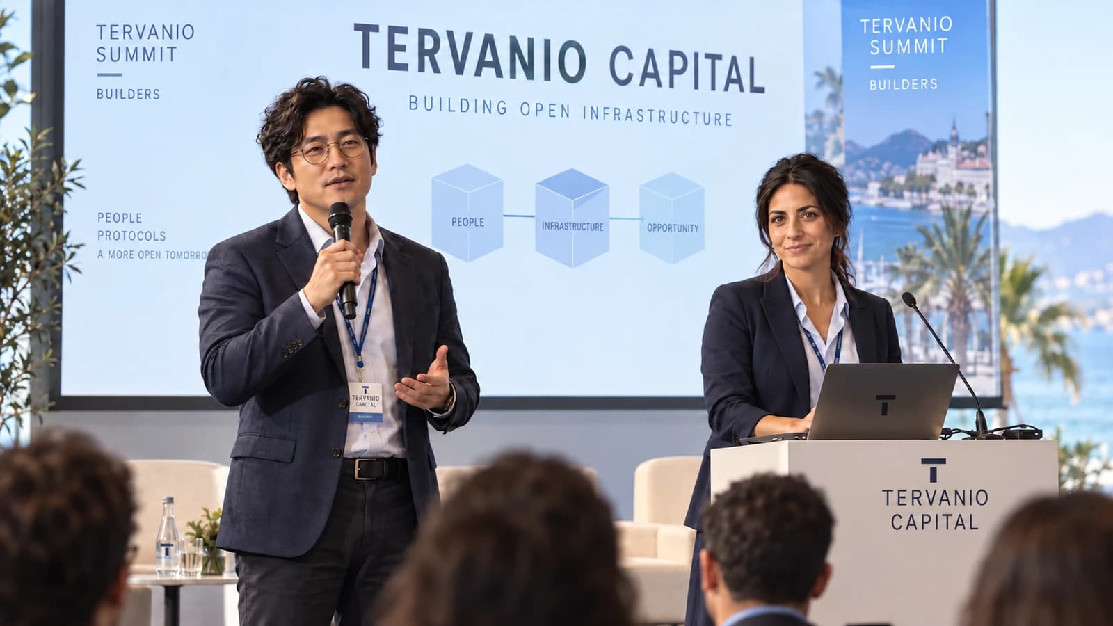 Julian Orsen and Nadia Pellis presenting an infrastructure concept.