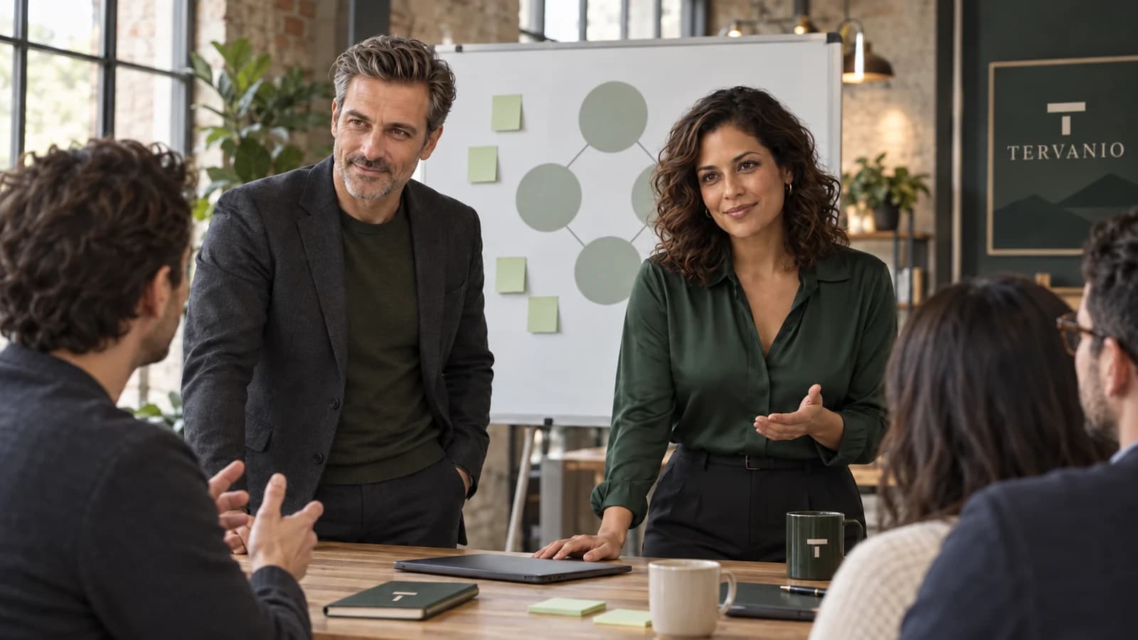 Adrian Vossmere and Sienna Rovell facilitating a working session with fictional portfolio founders.