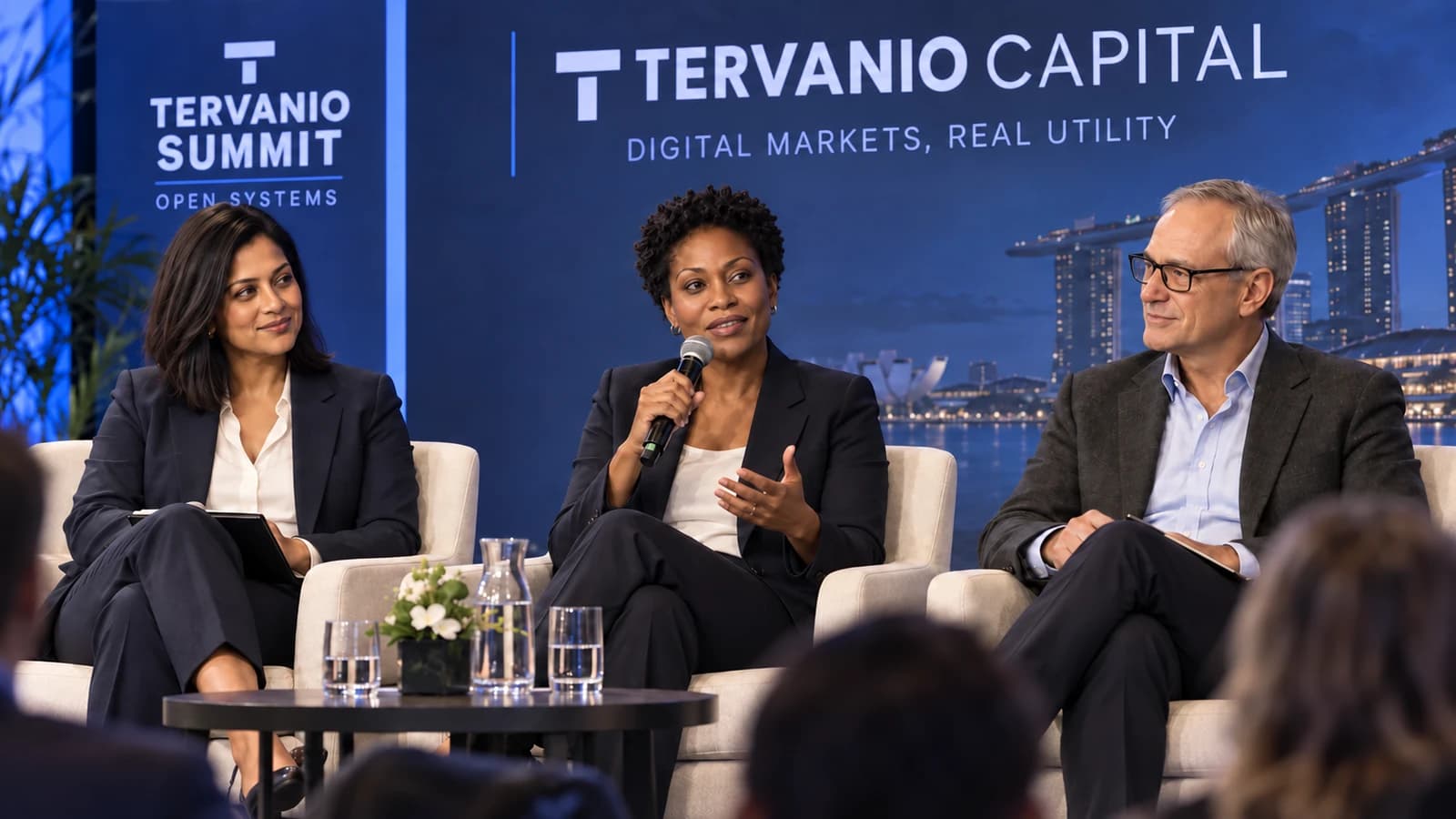 Maya Renford, Celia Darnell and Marcus Elloran in a panel setting.