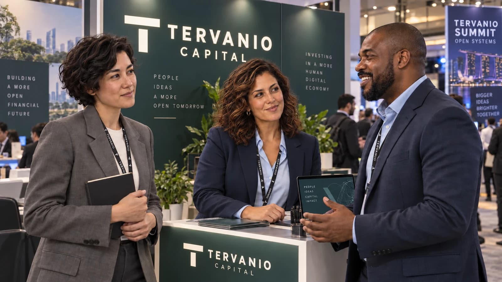 Rowan Kestrel, Sienna Rovell and Nolan Tervik at a TERVANIO display.